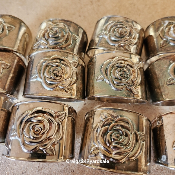 12 Vintage Silver Plated Napkin Rings Roses - Picture 4 of 4